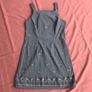 Plaid floral overall mini dress |M|